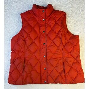 Lands End Quilted Puffer Down Vest Orange Snap Front Stand Up Collar Women 2X